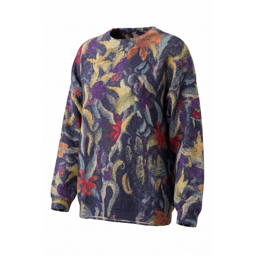 Floral Tapestry Knit Crewneck‎ Sweater Multi-Color Abstract Long Sleeve 1XL
